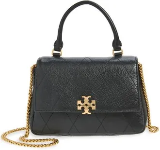 Tory Burch Charlie Quilted Leather Top Handle Bag in Black at Nordstrom