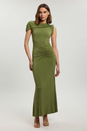 Karen Millen Womens Petite Twist Detail Studded Jersey Maxi Dress - Green - Size X-Small