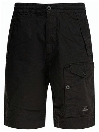 C.P. Company Relaxed Fit Black Shorts With Button Closure