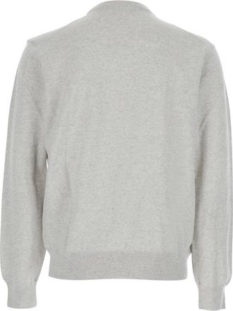 Maison Kitsun&eacute; Mens Grey Crew Neck Sweater With Fox Patch Merinos Extrafine Wool Tops Top