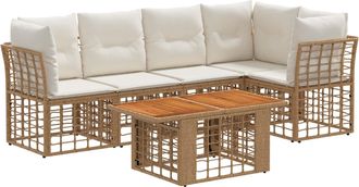 vidaXL Conjunto De Sof&aacute;s De Jard&iacute;n 6 Uds. Natural Y Crema Vidaxl