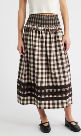 Damson Madder Ava Ruffle Trim Midi Skirt in Butter at Nordstrom, Size 12 Us