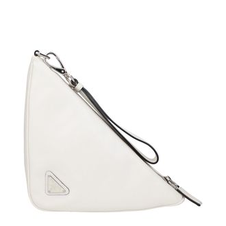 Prada Womens Logo-Embossed Leather Clutch White
