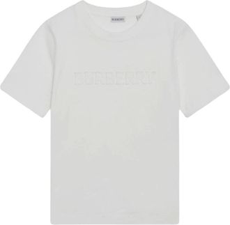 Burberry Tops, Dames, Wit, XL, Katoen, Embossed Logo Katoenen T-shirt
