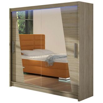 Mirjan24 Armario Closico 144, Roble Sonoma, 215x180x58cm, Puertas De Armario: Correderas, N&uacute;mero De Estantes: 5, Led