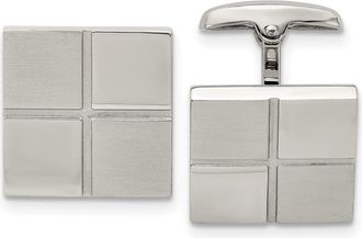 Diamond2Deal Stainless Steel Brushed and Polished Square Cufflinks