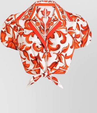 Dolce & Gabbana cotton majolica print short-sleeve tie-front shirt
