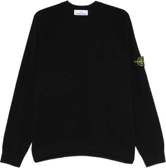 Stone Island Trui met logo-patch en ronde hals - Heren - Ronde hals truien - Zwart - M - Katoen - Truien & Vesten