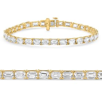 Pompeii3 12Ct Emerald Cut Diamond East West Tennis Bracelet 14k Yellow Gold Lab Grown Size: Medium