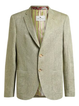 Etro chevron-motif single-breasted linen jacket - Green