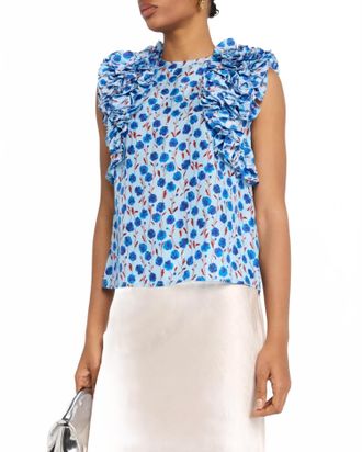 Essentiel Honour Multi Ruffle Top In Denim Blue