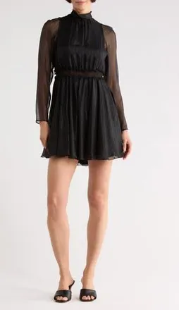 Longchamp Sheer Sleeve Silk Blend Dress in Black at Nordstrom Rack, Size 10 Us / 42 Fr
