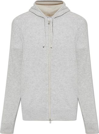 Eleventy Cashmere Hooded Cardigan - Heren - Cashmere truien - Grijs - 2XL - Leer - Truien & Vesten