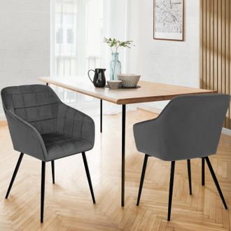 IDMarket Idmarket - Lote De 2 Sillas De Comedor Mady De Terciopelo Gris Oscuro Con Reposabrazos