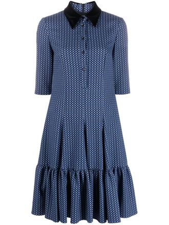 Talbot Runhof patterned-jacquard ruffle mini dress - women - Cotton/Elastane/Cupro/Spandex/Elastane - 38 - Blue
