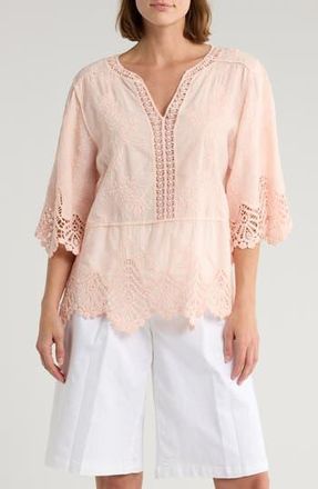 Democracy Crochet Cotton Peplum Top in Pale Peach at Nordstrom Rack, Size X-Small