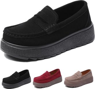 Generic Loafers Shoes for Women,Platform Loafers for Women Suede Orthopedic Penny Loafers Shoes Slip On Comfortable Walking Shoes Platform Thick Sole Arch Sup