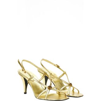 Versace Laminated Strappy Sandal in Gold Gold at Nordstrom, Size 9.5Us