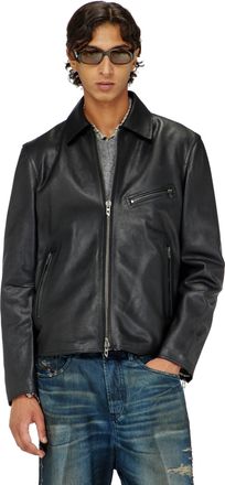 Diesel Leather jacket with embossed Oval D - Leather jackets - Man - Black