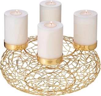 Edzard Hochwertiger Design Adventskranz Milano Gold &oslash; 34 cm - Edelstahl gl&auml;nzend vernickelt