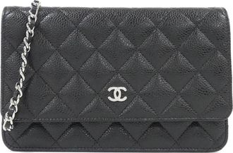 Chanel Black Grained Calfskin Chain/Shoulder Wallet (Pre-Owned)