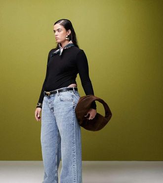 Asos Curve ASOS DESIGN Curve low rise baggy jeans in mid blue