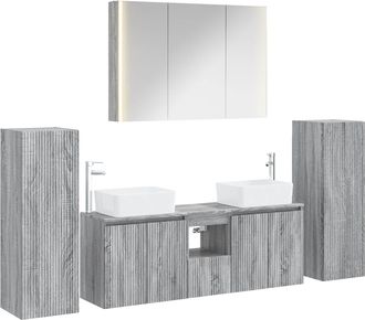 vidaXL Juego De Muebles De Ba&ntilde;o 6 Uds. Sonoma Gris Vidaxl