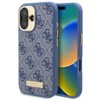 OEM Funda R&iacute;gida Azul/azul Para Iphone 16 Plus De 6,7 De Guess Guhmp16mu4gprb Con Placa De Logotipo 4g Y Magsafe