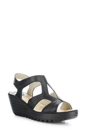 FLY London Yotu Platform Wedge Sandal in 000 Black Mousse at Nordstrom Rack, Size 10-10.5Us / 41Eu