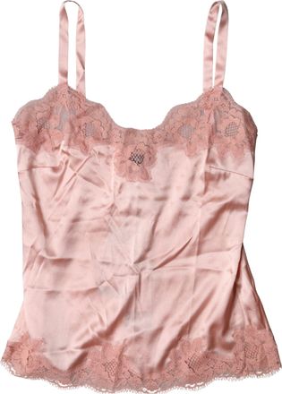Dolce & Gabbana Womens Light Pink Floral Lace Lingerie Top Underwear Cotton Elastane Nylon Silk