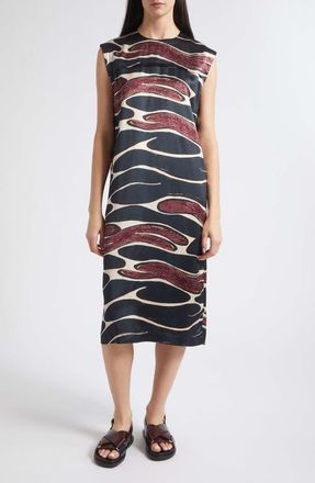Marni Abstract Weave Satin Midi Dress in Cfn99 Black at Nordstrom, Size 40