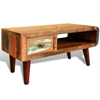vidaXL Mesa De Centro Con Borde Curvado 1 Caj&oacute;n Madera Reciclada Vidaxl