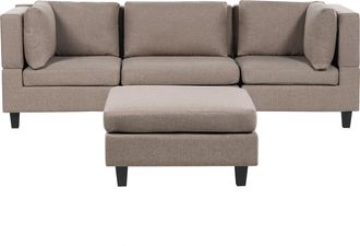 Beliani Sof&aacute; Modular Moderno 3 Plazas Tapizado Tela Poli&eacute;ster Respaldo Acolchado Con Otomana Marr&oacute;n Unstad