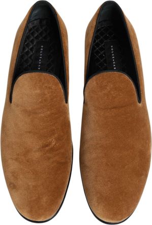 Dolce & Gabbana Brown Suede Slip On Men Loafers Formal Shoes