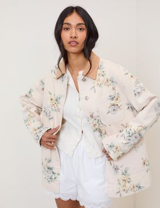 Nobody's Child Light Pink Denim Floral Cord Collar Jacket