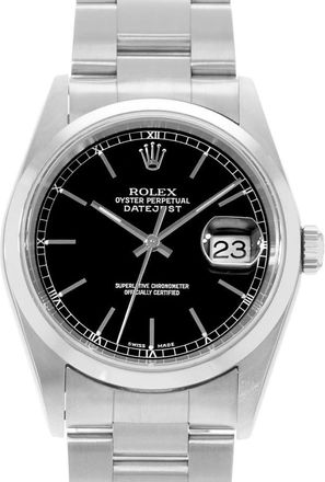 Rolex Pre-owned Rolex Datejust 36 Automatic Chronometer Black Dial Mens Watch 16200 BKSO
