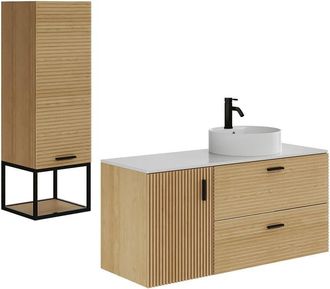 VENTE-UNIQUE.COM Conjunto de ba&ntilde;o efecto madera color natural claro