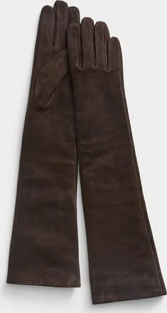 Simons Womens Velvety suede long gloves