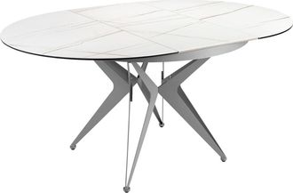 Angel Cerd&aacute; Mesa comedor extensible redonda m&aacute;rmol porcel&aacute;nico y acero gris