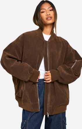 Boohoo Womens Vintage Suede Look Oversized Bomber Jacket - Chocolate - Size 16 UK
