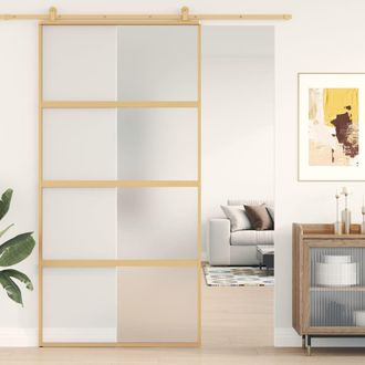 Berkfield Home Sliding Door Gold 102.5x205 cm Frosted ESG Glass & Aluminium
