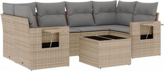 vidaXL Vidaxl - Set Sof&aacute;s De Jard&iacute;n 7 Piezas Y Cojines Rat&aacute;n Sint&eacute;tico Beige