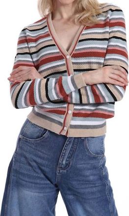 Minnie Rose Weekend Textured Cardigan In Multi Stripe