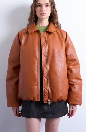 Topshop Oversize Faux Leather Jacket in Orange at Nordstrom Rack, Size X-Small