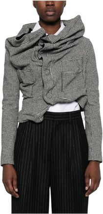 Junya Watanabe Giacca a Pied-de-Poule Drappeggiata - - Jackets - Donna - Nero - L
