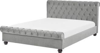 Beliani Cama Doble Tapizada En Terciopelo Rosa 160 X 200 Cm Con Cabecero Acolchado Estilo Glam Avallon