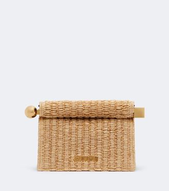 Jacquemus Clutch Rond Carr&eacute; Small de efecto rafia