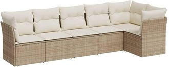 vidaXL Juego De Sof&aacute;s Jard&iacute;n Con Cojines 6 Pzas Rat&aacute;n Sint&eacute;tico Beige Vidaxl