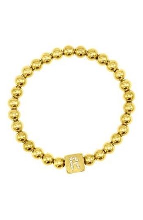 Adornia Crystal Initial Stretch Bracelet in Gold-R at Nordstrom Rack