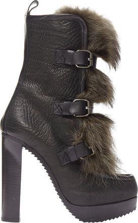 Pierre Hardy grained leather fur trio buckle platform boot